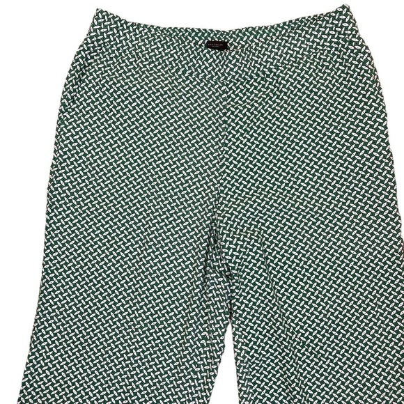 Ann Taylor Wide Leg Pull-on Pants Kelly Green/White Geometric Print NWT Size L - Picture 4 of 13
